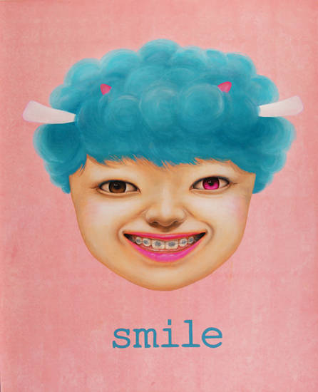 김지희 작가의 작품은 영화 ‘하울링’에 등장했다. 위장웃음(Sealed Smile), 장지에 채색, 163x130cm, 2008