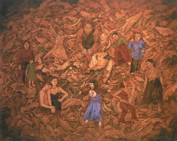 김인순, '땅에는 천의 여성이'. 캔버스에 아크릴, 200 x 250cm. 2004.
