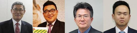 (왼쪽부터)류덕희 경동제약 회장과 그의 장남 류기성 부회장, 정도언 일양약품 회장과 장남 정유석 전무이사. 사진 = 각 기업