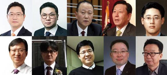 (왼쪽 위부터 시계방향)윤웅섭 일동제약 사장, 허승범 삼일제약 사장, 윤석근 일성신약 부회장, 이윤우 대한약품 회장, 허준 삼아제약 사장, 배건우 대한뉴팜 대표, 황우성 서울제약 회장, 이상준 현대약품 부사장, 김은석 대화제약 사장, 윤성태 휴온스 부회장. 사진 = 각 기업