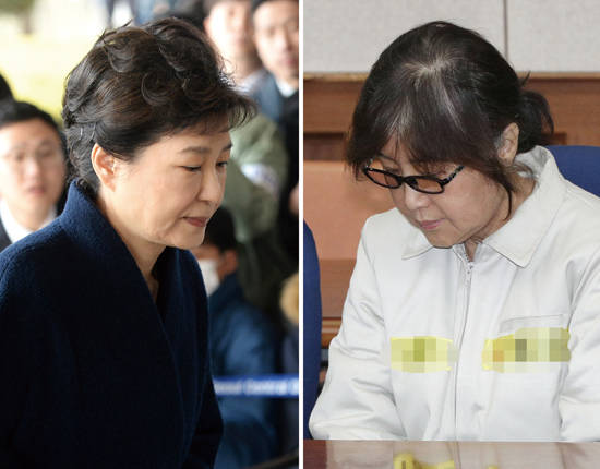 구속 기소된 박근혜 전 대통령(왼쪽)과 최순실. 사진 = 연합뉴스